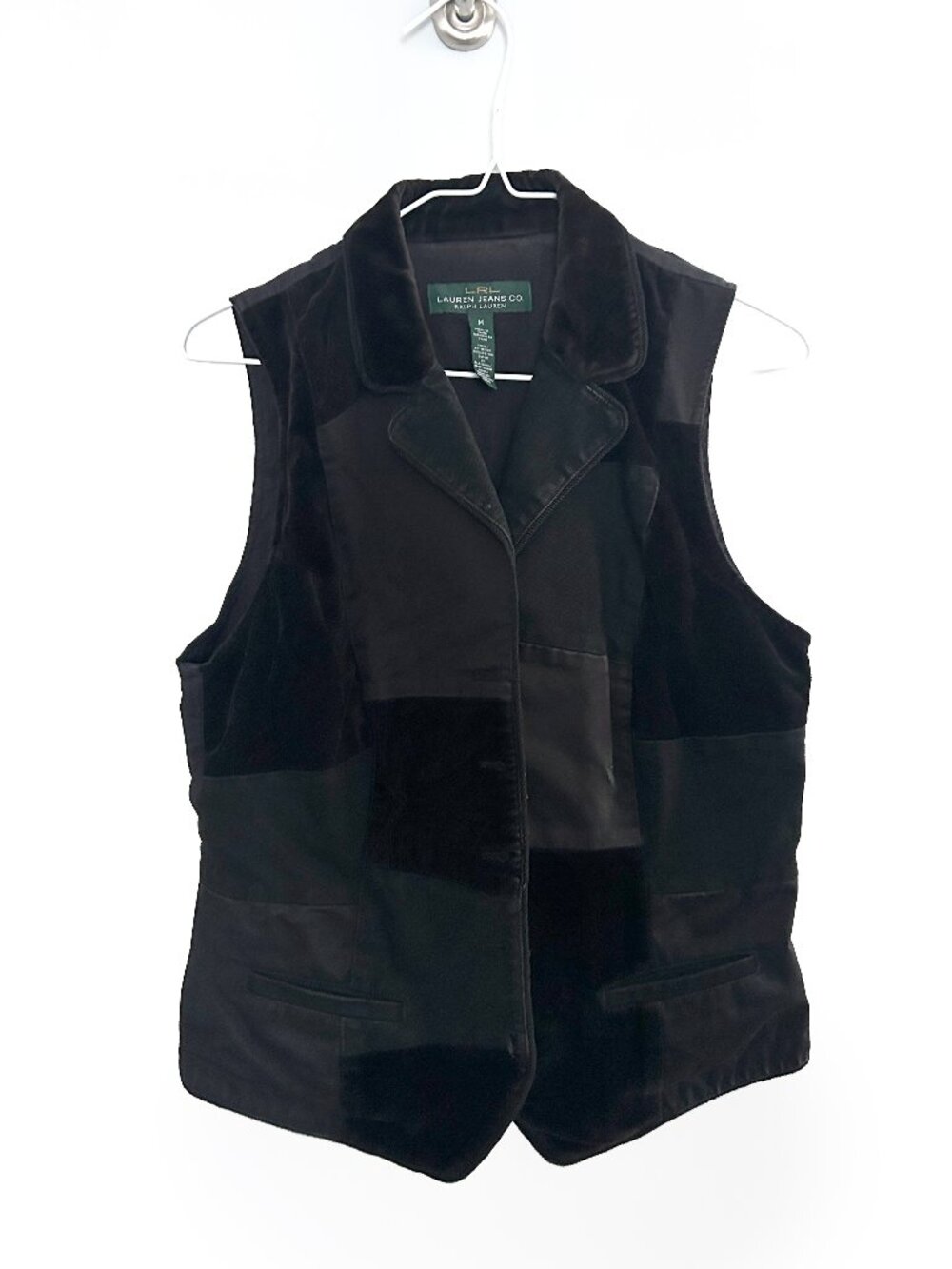 Vintage 90s Ralph Lauren Black Velvet Patchwork Vest Gothic Dark Academia M